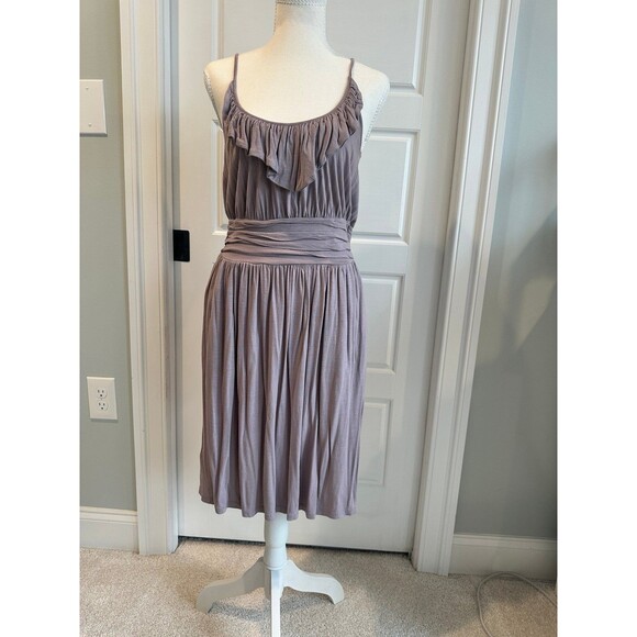 Handmade Dresses & Skirts - o The Max Boho Mauve Ruffle Neck Midi Dress Ruched Waist XS